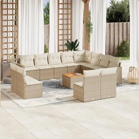 Set divano da giardino 13 pz con cuscini beige in polyrattan