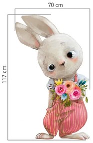 Adesivo murale adorabile coniglietto con fiori 117 x 70 cm