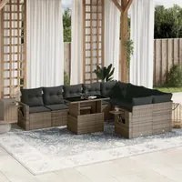 Set Divano da Giardino 10 pz con Cuscini Grigio in Polyrattan 3268130