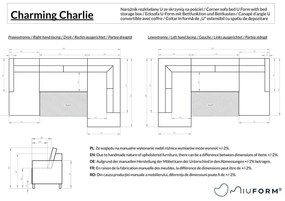 Divano letto angolare grigio scuro (angolo destro a forma di U) Charming Charlie - Miuform