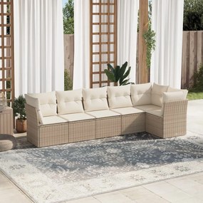 Set divano da giardino 6 pz con cuscini beige in polyrattan