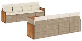 Set divano da giardino 9 pz con cuscini beige in polyrattan