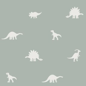 Carta da parati Dinosauri verde menta, 53 cm x 10.05 m