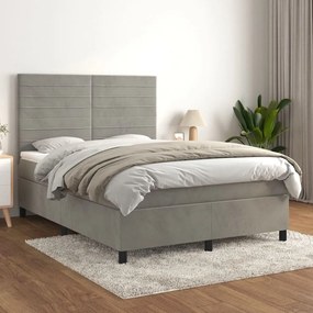 Giroletto A Molle Con Materasso Grigio Chiaro 140x200cm Velluto /