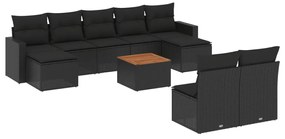 Set divani da giardino 10pz con cuscini in polyrattan nero