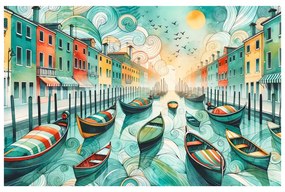 Quadro su tela – Gondole colorate nelle strade di Venezia
