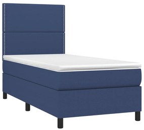 Letto a molle con materasso e led blu 90x190 cm in tessuto