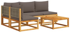 Set divano da giardino 5 pz con cuscini legno massello acacia