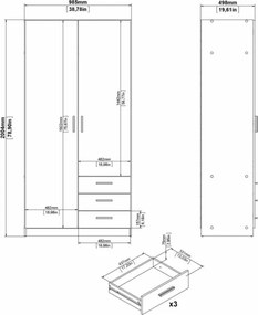 Armadio Guardaroba 2 Ante 3 Cassetti Con Barra Appendiabiti Bianco