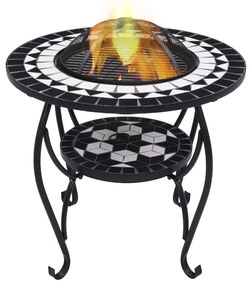Tavolo Con Braciere A Mosaico Nero E Bianco 68 Cm İn Ceramica /