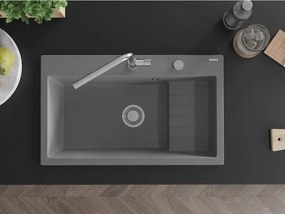 Mexen Omar lavello in granito 1-vasca 800 x 480 mm, grigio, sifone cromato - 6520801005-71