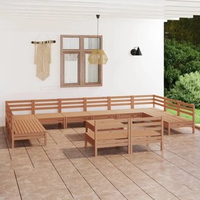 Set salotto da giardino 13 pz in legno massello di pino miele