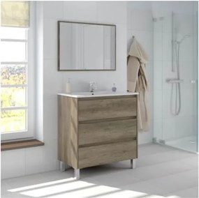 Mobile bagno 80 cm con lavabo e specchio rovere - Dakota 96249