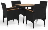 Set Mobili da Pranzo per Giardino 5 pz Nero Polyrattan e Acacia 3058326