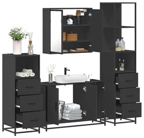 Set Mobili Da Bagno 4 Pz Nero İn Legno Multistrato /