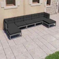 Set Divani da Giardino 7pz con Cuscini Grigio Massello di Pino 3077126