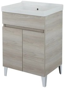 Mobile lavatoio 60x46,8 cm rovere grigio con vasca in ceramica bianca