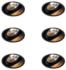 Set di 6 faretti da incasso moderni neri senza bordi - Impact 70