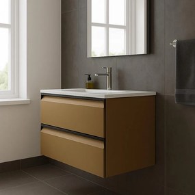 Mobile Pull L120 H55 P45 con 2 cassetti a chiusura ammortizzata Beige Greige opaco laccato con lavabo in ceramica vasca centrale base, piedini non inclusi