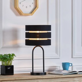 Lampada da tavolo Lindby Tsomo, Ø 26 cm, nero, tessuto, E27