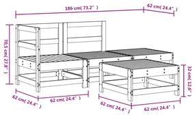 Set Salotto da Giardino 4 pz Bianco in Legno Massello di Pino