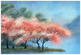 Carta da parati – Alberi in fiore ad acquerello