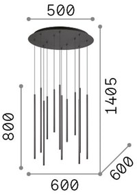 Sospensione Moderna Filo Metallo Nero 12 Luci Led 25W 3000K Luce Calda