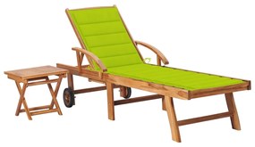 Lettino Prendisole Con Tavolo E Cuscino İn Massello Di Teak /