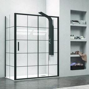 Box doccia nero 100x70 scorrevole e laterale fisso vetro a quadrati neri NICO-D3000S - KAMALU