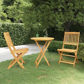 Set Da Pranzo Da Giardino 3 Pz Pieghevole İn Massello Di Acacia /