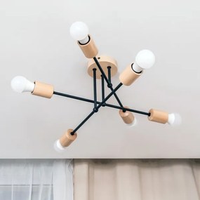 Lampadario a plafone CAMBRIDGE 6xE27/15W/230V in pino