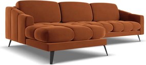 Divano angolare arancione (con penisola a sinistra) con rivestimento in velluto Nalu – Makamii