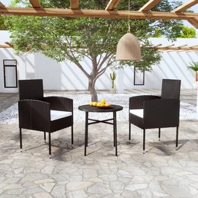 Set Mobili Da Pranzo Per Giardino 3 Pz Polyrattan Nero /
