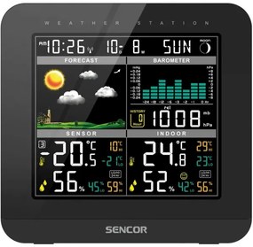 Sencor - Stazione meteo con display LCD a colori e sveglia 3xAAA + 2x AA nero