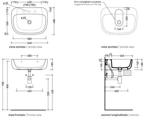 Ceramica Flamininia Monò lavabo 64x48 da appoggio o sospeso senza troppopieno predisposto 3 fori in ceramica bianco