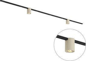 Sistema di illuminazione a binario moderno nero con 2 faretti beige monofase - Iconic Rondoo Up