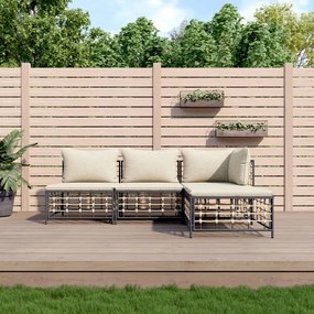 Set divani da giardino 4 pz con cuscini antracite in polyrattan