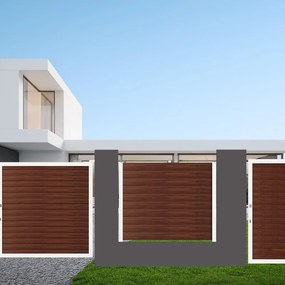 Cancello manuale battente Maia120 Close ALBA in alluminio noce telaio bianco, apertura centrale, L 300 x H 160 cm
