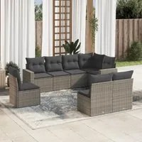 Set Divano da Giardino 8 pz con Cuscini Grigio in Polyrattan 3219060