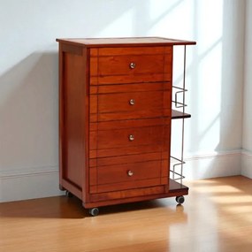 Carrello da cucina GIADA con 4 cassetti e portabottiglie Ciliegio