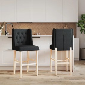 Sedie da bar 2 pz in legno massello di hevea e tessuto