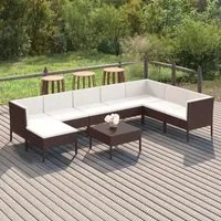 Set Divani da Giardino 9 pz con Cuscini in Polyrattan Marrone 3094423