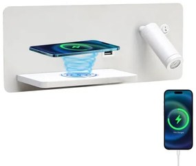 Immax 08286L-LED Applique con ripiano, USB e ricarica wireless LED/3W/230V + LED/3W