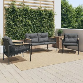 Set Mobili Da Balcone 3 Pz Con Cuscini Nero İn Acciaio /