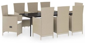 Set mobili da pranzo da giardino 9 pz con cuscini beige