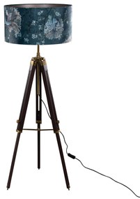 Lampada da terra a treppiede in ottone con paralume in velluto, motivo pesce, 50 cm - Cortin