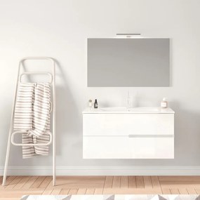 Mobile bagno con lavabo e illuminazione L 100 x H 51 x P 46 cm bianco in mdf 2 cassetti per vasca centrale Eva