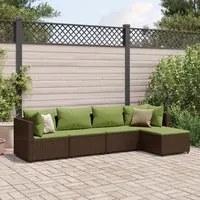 Set Divani da Giardino 5 pz con Cuscini Marrone in Polyrattan 3308062