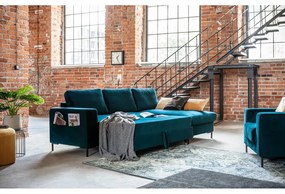 Divano letto angolare in velluto color petrolio (angolo destro) Lofty Lilly - Miuform