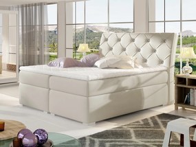 Letto matrimoniale boxspring Missouri - 160 x 200 cm , Ecopelle bianco panna